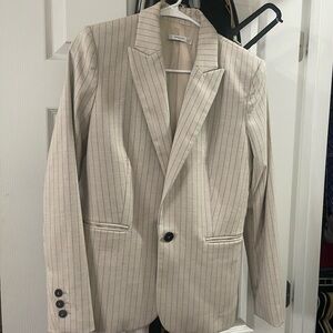 Mango Beige Striped Blazer